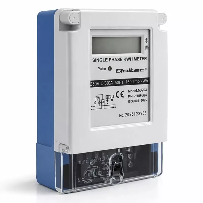 Qoltec Jednofazowy Elektroniczny Licznik Energii 230V 5(60)A LCD