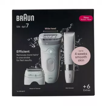 Braun Silk-épil 7 7-441 Epilator - Srebrny/Biały - 40 pęset - MicroGrip - 0,5 mm - Akumulatorowy - Wbudowany akumulator