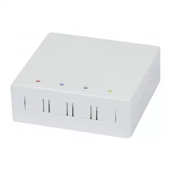 Obudowa ścienna FTTH Synergy 21 na 4 adaptery SC-S lub LC-D, 80x80mm z zarządzaniem kablami, montaż na szynie DIN/ścianie, zaciskanie