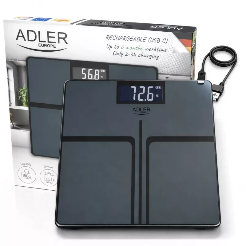 Adler AD 8194s Cyfrowa waga łazienkowa, biała, wzór w paski, nośność 180 kg