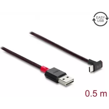Delock EASY-USB 2.0 Kabel USB Type-A Męski do USB Type-C Męski Kątowy Góra/Dół 0,5 m Czarny