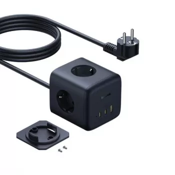 Baseus EnerFill FA11 67W Kostka z listwą zasilającą z 3 gniazdami EU, 2 USB-C i 1 USB-A, kabel 1,5 m, czarny