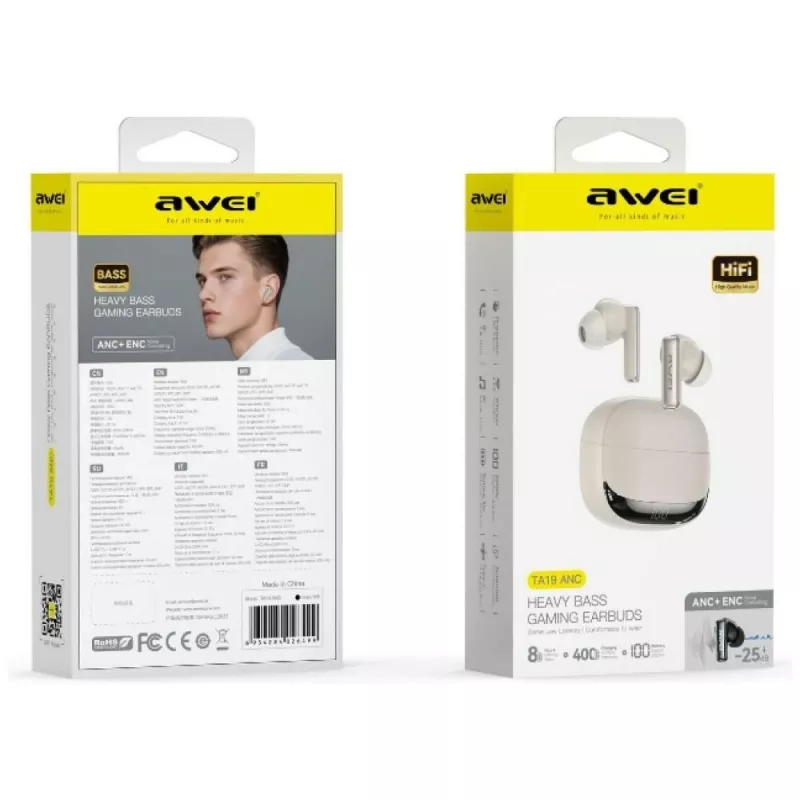 Słuchawki AWEI TA19 ANC TWS Bluetooth 6.0 Beżowy