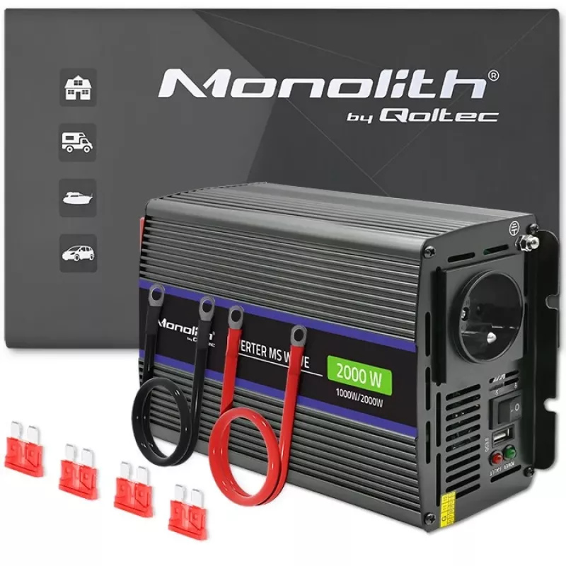 Qoltec Monolith 2000 MS Wave Voltage Converter 12V to 230V 1000/2000W USB