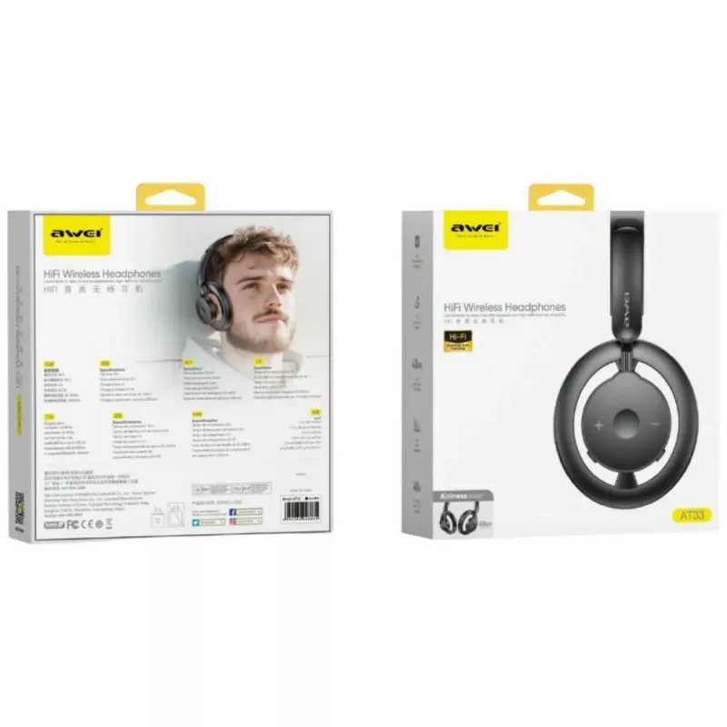 AWEI AT33 Bluetooth 6.0 Słuchawki Nauszne Bezprzewodowe - Czarny