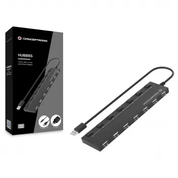Conceptronic 7-portowy hub USB 2.0 z zasilaczem - czarny (HUBBIES08BP)