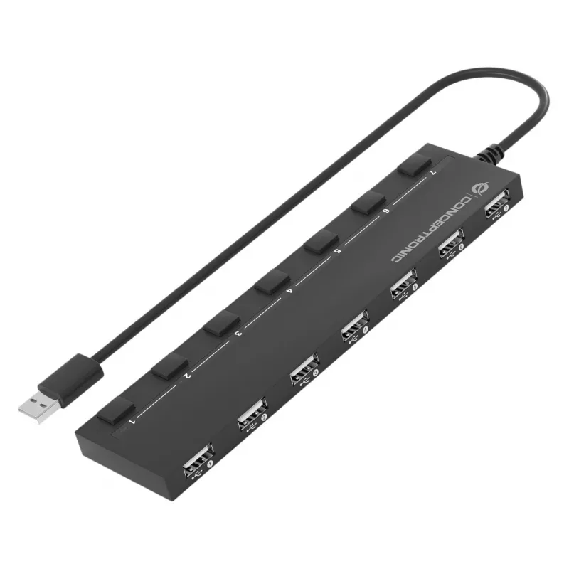 Conceptronic 7-portowy hub USB 2.0 z zasilaczem - czarny (HUBBIES08BP)