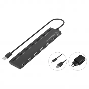 Conceptronic 7-portowy hub USB 2.0 z zasilaczem - czarny (HUBBIES08BP)