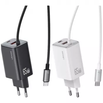 USAMS JC Series CC266 65W GaN Fast Charger 2xUSB-C 1xUSB-A z wbudowanym kablem USB-C 1.5m Biały