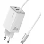 USAMS JC Series CC266 65W GaN Fast Charger 2xUSB-C 1xUSB-A z wbudowanym kablem USB-C 1.5m Biały