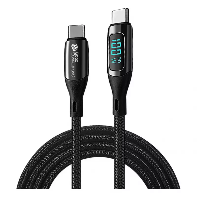 Good Connections USB 2.0 Kabel do ładowania i transmisji danych 100W z wyświetlaczem cyfrowym USB-C na USB-C 1m Czarny