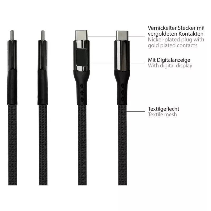 Good Connections USB 2.0 Kabel do ładowania i transmisji danych 100W z wyświetlaczem cyfrowym USB-C na USB-C 1m Czarny