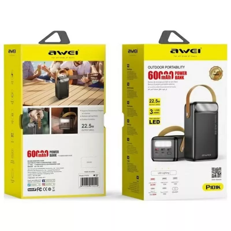 AWEI PowerBank P101K 60000mAh 22.5W Czarny
