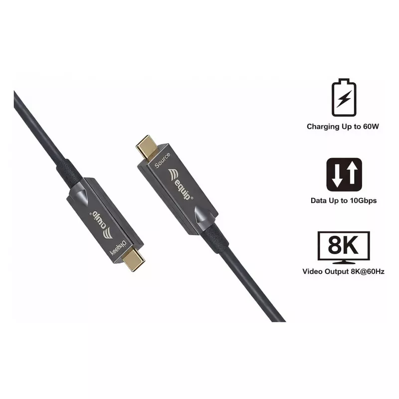 Equip USB-C 3.2 do USB-C Active Optical Cable (AOC) 8K 60W PD 10m Czarny