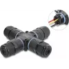 Delock X-Shape Cable Connector with Screw Terminal 3 Pin, IP68 Waterproof for Cable Diameter 5 - 9 mm, incl. Seals for 9 - 12 mm, Tool-Free Black (87247)