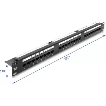 Delock 19 inch 1U Patch Panel 24 Port Cat.6 z LED i odciążeniem kabli, nieekranowany, czarny (91087)