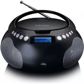 Lenco SCD-331BK Przenośne Radio CD z Bluetooth, USB, Radiem FM, Wyświetlaczem LCD, Czarny