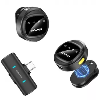 AWEI MK3 Duo Bezprzewodowy Mikrofon Krawatowy Czarny