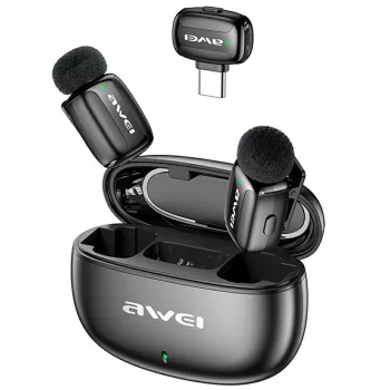 AWEI MK5 Duo Ai-Voice Black Wireless Lavalier Microphone