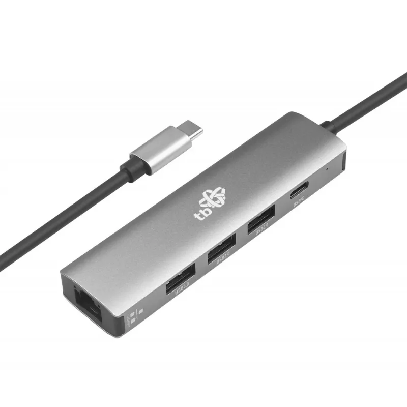 Adapter TB USB-C na RJ45 Gigabit Ethernet z 3x USB-A 3.0 i USB-C PD 100W, Space Grey