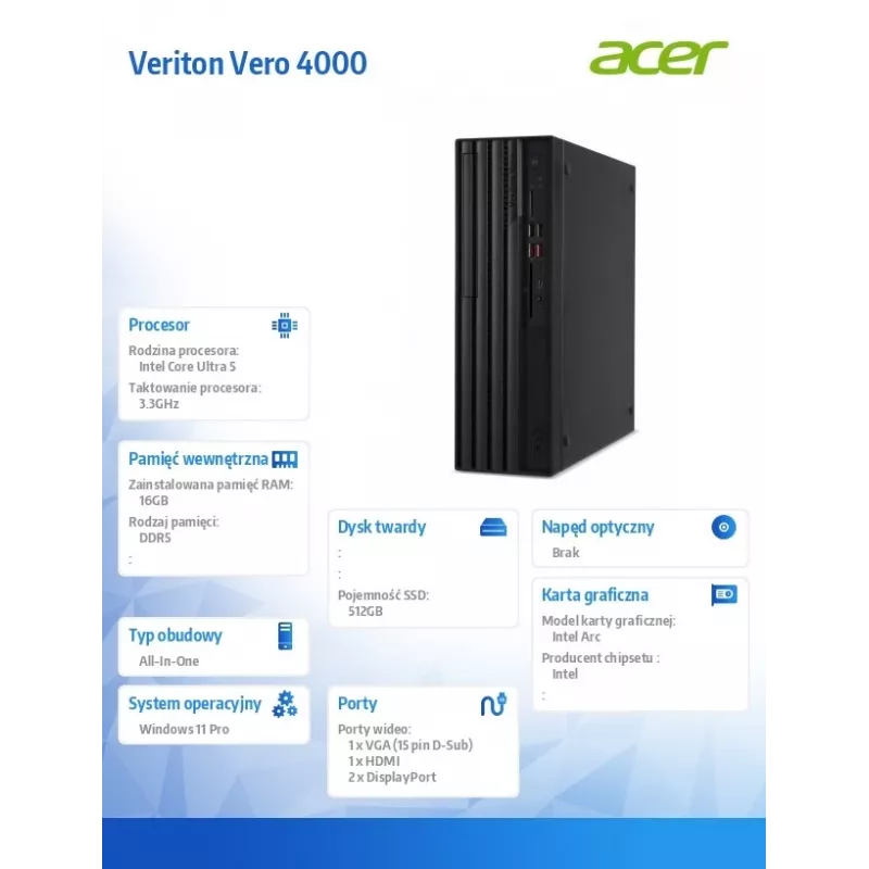 Acer Veriton Vero 4000 VVX4735GT SFF Desktop PC - Intel Core Ultra 5 225, 16GB DDR5, 512GB SSD, Windows 11 Pro