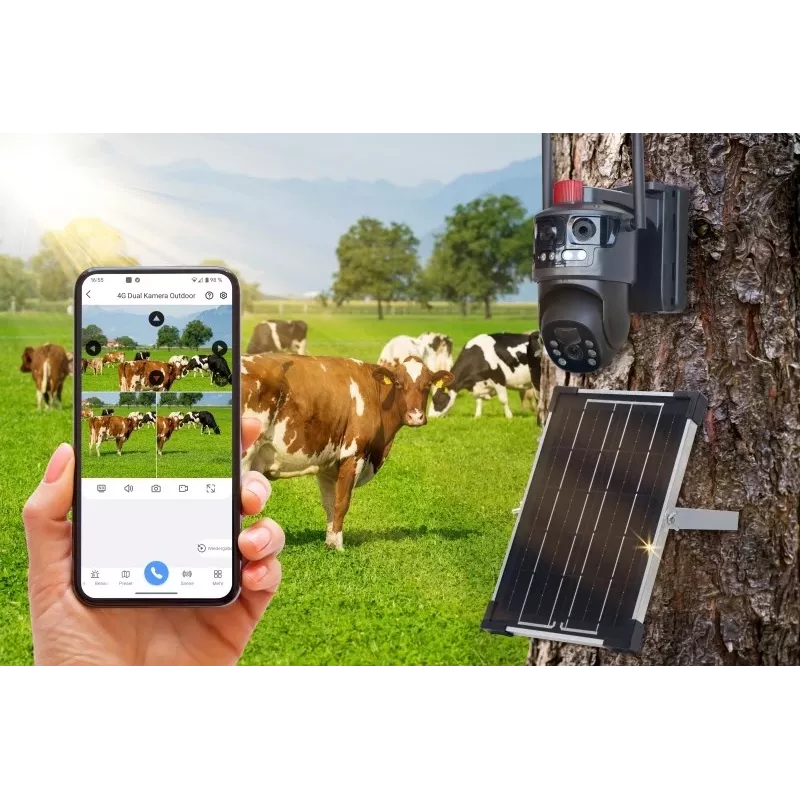 Technaxx TX-329 Podwójna 4G LTE Zewnętrzna Kamera Bezpieczeństwa 3MP+3MP z Panelem Słonecznym
