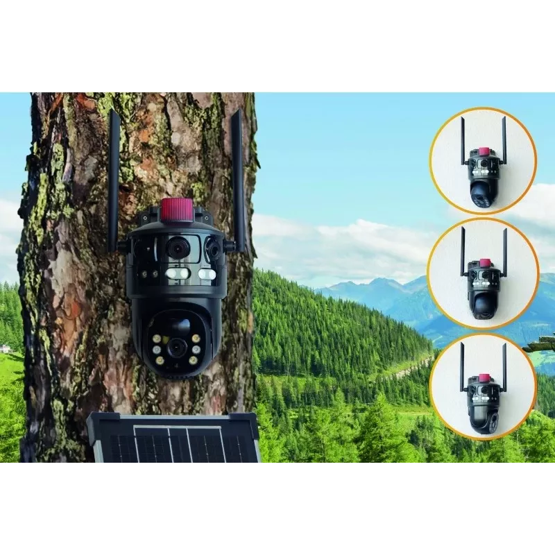 Technaxx TX-329 Podwójna 4G LTE Zewnętrzna Kamera Bezpieczeństwa 3MP+3MP z Panelem Słonecznym