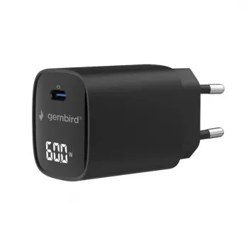Gembird TA-UC-1C-PD60LCD-01-BK 60W USB Type-C Fast Charger z wyświetlaczem LCD, czarny