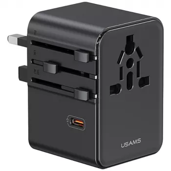 USAMS Travel Adapter CC310 70W 3xUSB-C US/AU/EU/UK Czarny