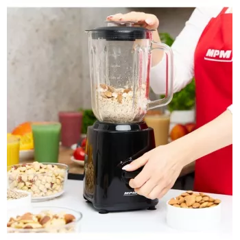 MPM MBL-37 Blender, 500 W, 1.5 L Szklany Dzbanek, Nierdzewne Ostrze, 2 Prędkości, Funkcja Pulse, Kruszenie Lodu, Czarny