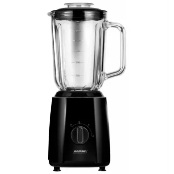 MPM MBL-37 Blender, 500 W, 1.5 L Szklany Dzbanek, Nierdzewne Ostrze, 2 Prędkości, Funkcja Pulse, Kruszenie Lodu, Czarny
