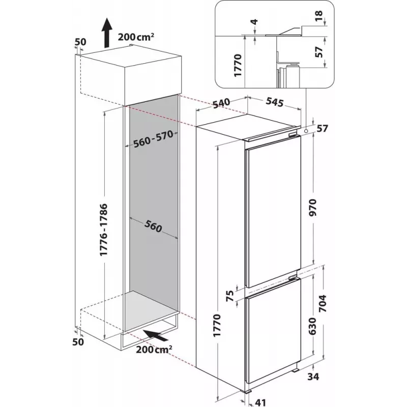 Whirlpool WHC18D071A1 Wbudowana chłodziarko-zamrażarka z technologią 6th Sense, pojemność całkowita 250 L, klasa energetyczna D, biała