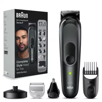 Braun MGK7491 17-w-1 Wielofunkcyjny Zestaw do Stylizacji, Czarny/Srebrny, Bezprzewodowy, Li-Ion, 100 min czasu pracy