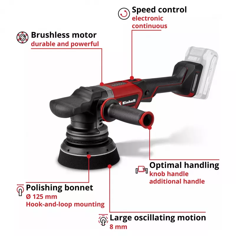 EINHELL Professional Akumulatorowa Szlifierka mimośrodowa CP-EP 18/125 Li BL-Solo, 18V, 125mm, czerwony/czarny, samo narzędzie