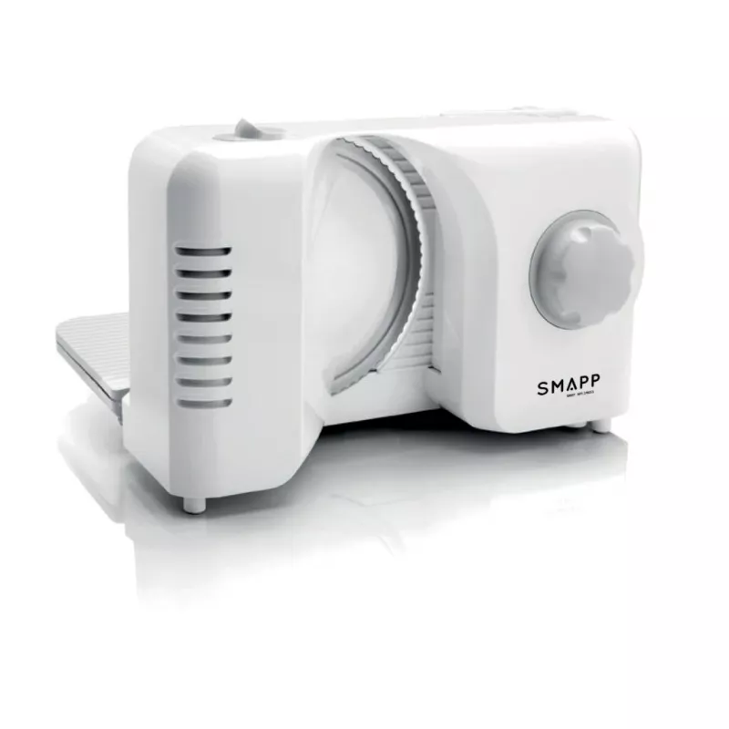 SMAPP 393.5 Elektryczna Krajalnica do Żywności, Składana, 150W, Nierdzewne Ostrze, Biała