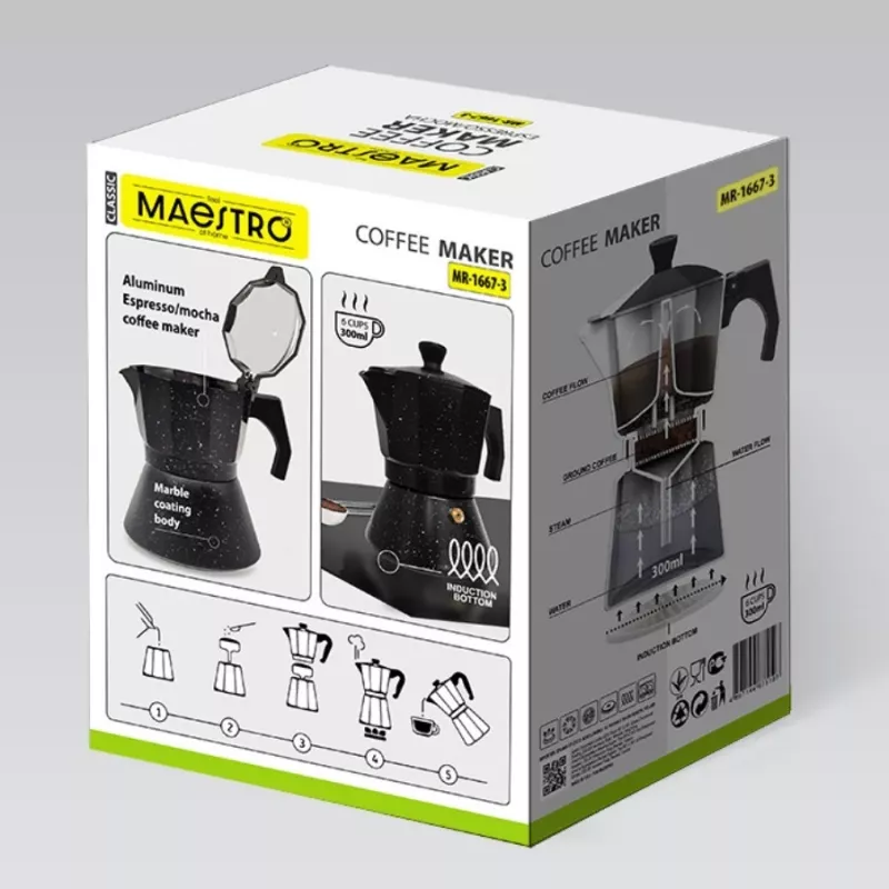 Ekspres do kawy Moka Pot Maestro Granite MR-1667-3 150ml 3 filiżanki Szary