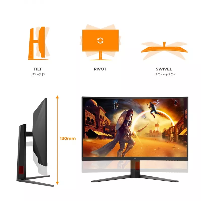 AOC C32G4Z 31.5 inch Curved Gaming Monitor, Full HD, 240Hz, 1ms, VA, FreeSync Premium, Czarny/Czerwony