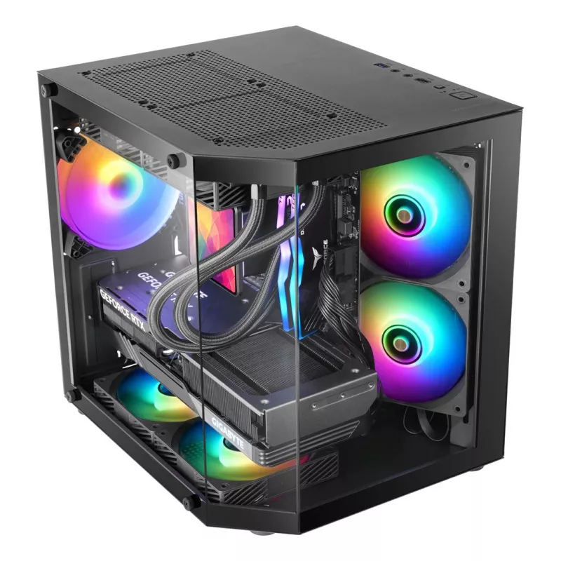 TACENS Mars Gaming MC-3TLITE Mini Tower Czarny Szklany Panel FRGB Obudowa