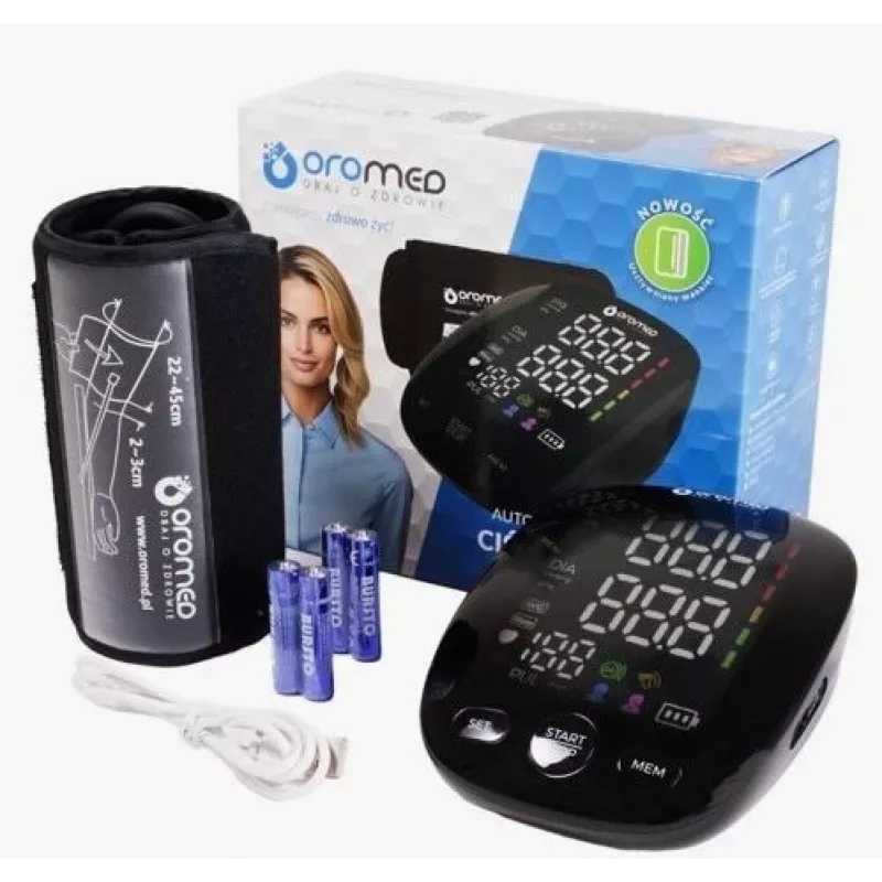 ORO-N12 SMART Ciśnieniomierz naramienny z USB, funkcją głosową i podświetlanym wyświetlaczem LCD