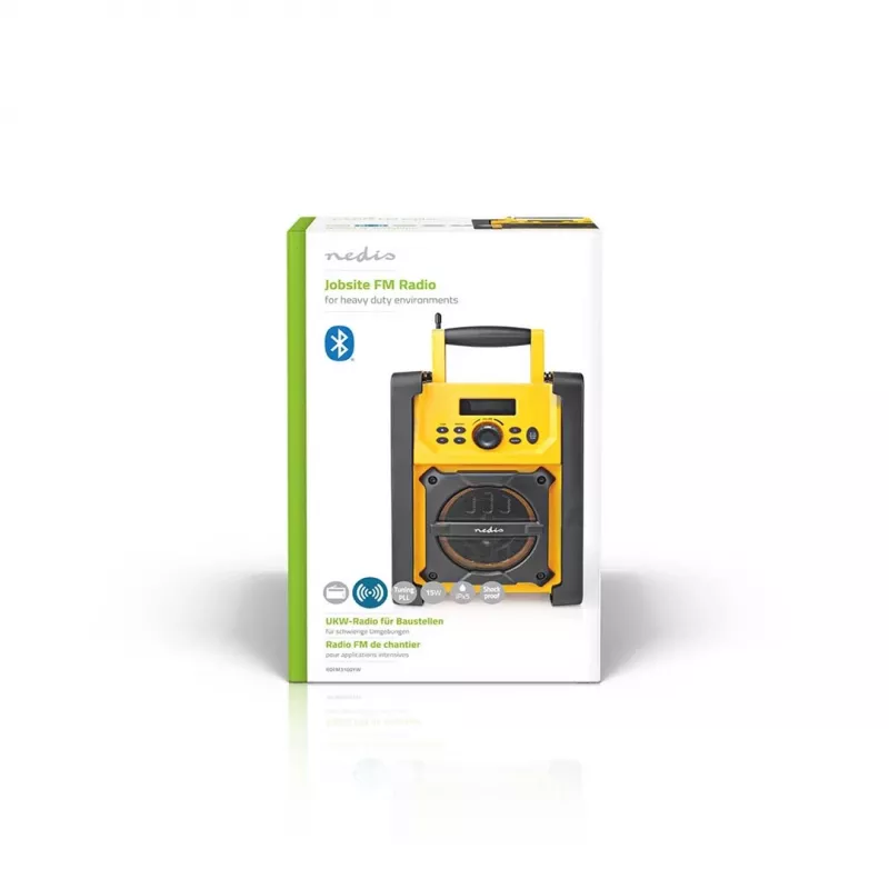 Nedis FM Radio RDFM3100YW - Przenośne radio FM z Bluetooth i AUX, IPX5, żółty