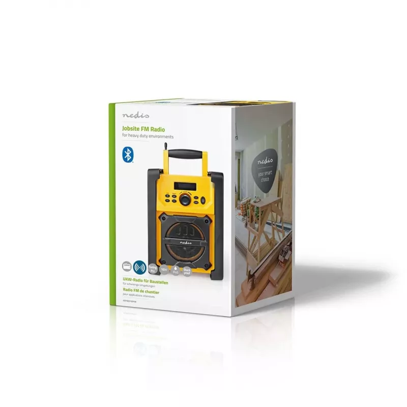 Nedis FM Radio RDFM3100YW - Przenośne radio FM z Bluetooth i AUX, IPX5, żółty