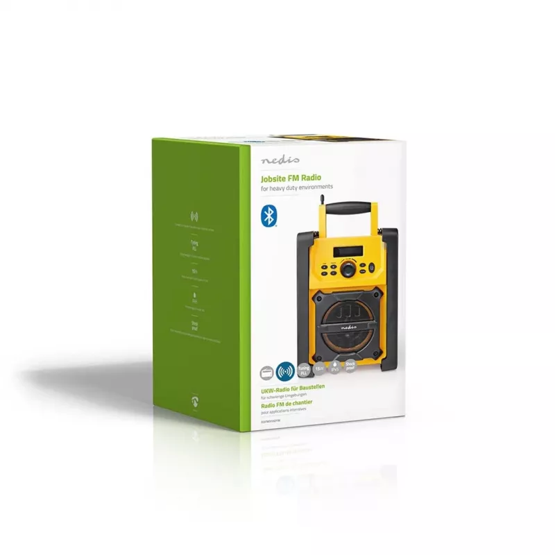 Nedis FM Radio RDFM3100YW - Przenośne radio FM z Bluetooth i AUX, IPX5, żółty