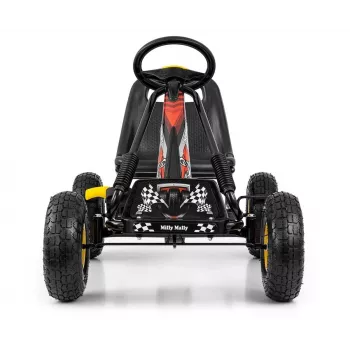 MILLY MALLY Pedal Go-Kart Thor Black, Stalowa Rama, Koła z Pianki EVA, Hamulec Ręczny, Jazda Do Przodu/Tyłu, dla Dzieci 3-8 Lat, Maks. Obciążenie 30 kg