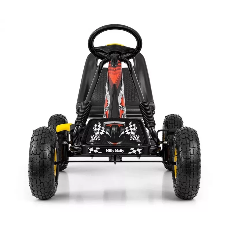 MILLY MALLY Pedal Go-Kart Thor Black, Stalowa Rama, Koła z Pianki EVA, Hamulec Ręczny, Jazda Do Przodu/Tyłu, dla Dzieci 3-8 Lat, Maks. Obciążenie 30 kg