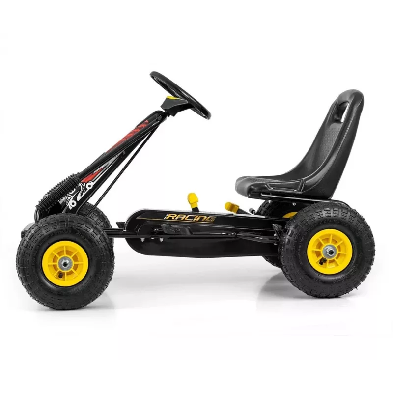 MILLY MALLY Pedal Go-Kart Thor Black, Stalowa Rama, Koła z Pianki EVA, Hamulec Ręczny, Jazda Do Przodu/Tyłu, dla Dzieci 3-8 Lat, Maks. Obciążenie 30 kg