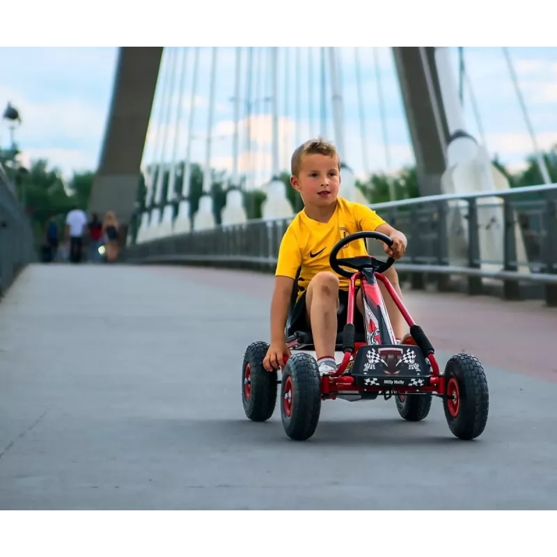 MILLY MALLY Pedal Go-Kart Thor Black, Stalowa Rama, Koła z Pianki EVA, Hamulec Ręczny, Jazda Do Przodu/Tyłu, dla Dzieci 3-8 Lat, Maks. Obciążenie 30 kg