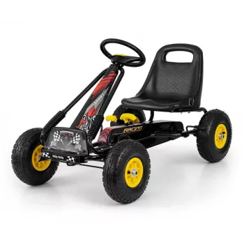 MILLY MALLY Pedal Go-Kart Thor Black, Stalowa Rama, Koła z Pianki EVA, Hamulec Ręczny, Jazda Do Przodu/Tyłu, dla Dzieci 3-8 Lat, Maks. Obciążenie 30 kg