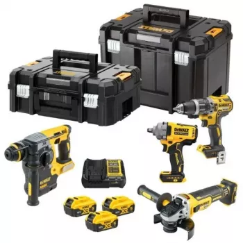 DEWALT DCK428P3T 18V XR 4-częściowy zestaw narzędzi akumulatorowych z 3x bateriami 5.0 Ah, ładowarką i walizką TSTAK