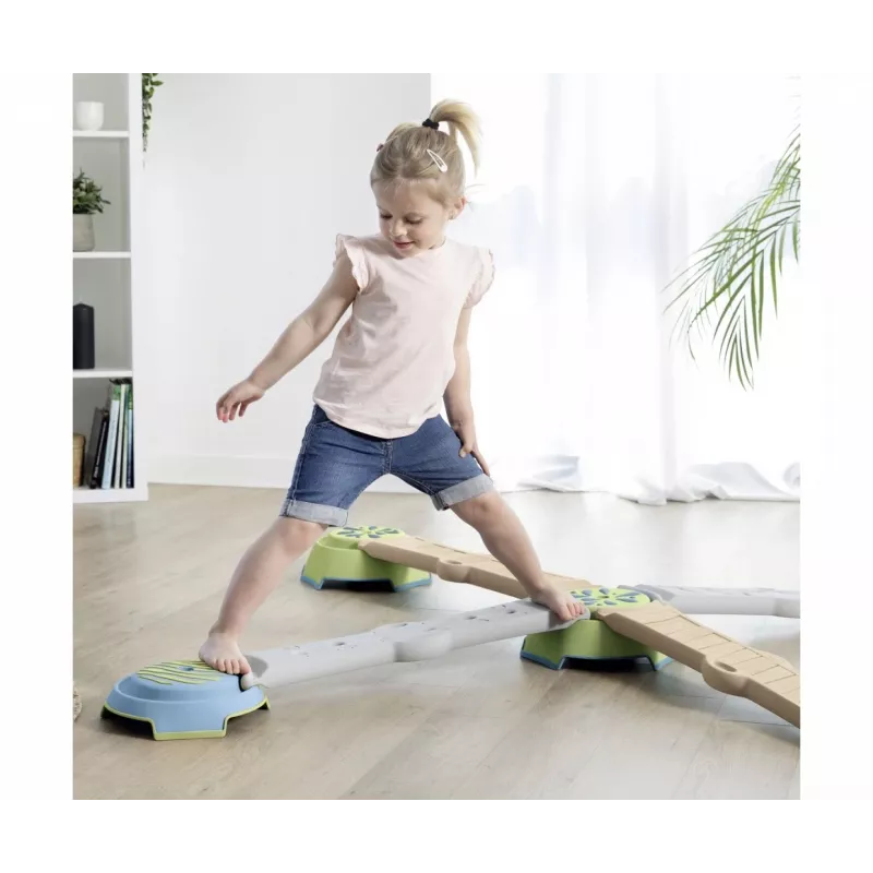 Smoby Life Balance Beam Set dla dzieci - 10-elementowy modułowy tor równoważny z kamieniami do stawiania kroków, do użytku wewnątrz i na zewnątrz, wiek 2+