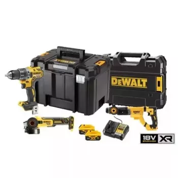DEWALT 18V XR Akumulatorowy Zestaw 3-częściowy DCK327P2T (DCD791, DCG405, DCH263) z 2 bateriami 5,0 Ah, ładowarką i walizkami TSTAK